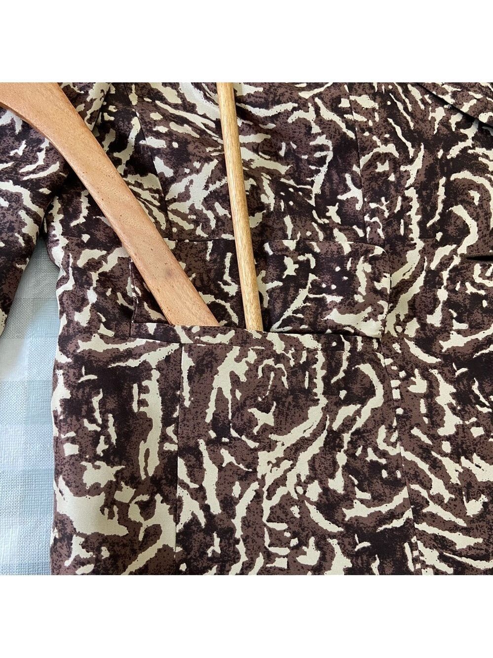 Kasper Pure Silk 2-Piece Blazer & Camisole Brown Black Cream Abstract Size US 8 - Picture 10 of 16